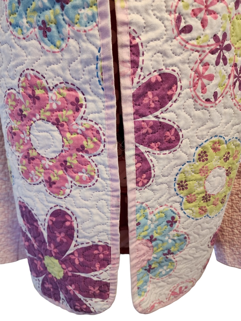Repurposed Quilt Floral Patchwork Jacket Light Pink Lightweight Boho Vintage - Picture 5 of 12